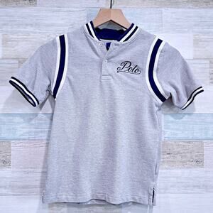 POLO Ralph Lauren Ralphs Tiger Embroidered Shirt Gray Stripe Tipped Boys Small 8
